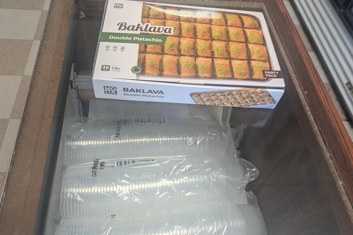 Tray of pistachio baklava at Yener Turkish Food Market in Toms River